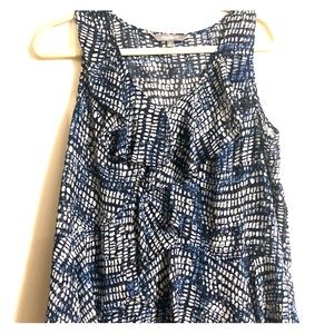 Blue Black and White Patterned Ruffle Tank